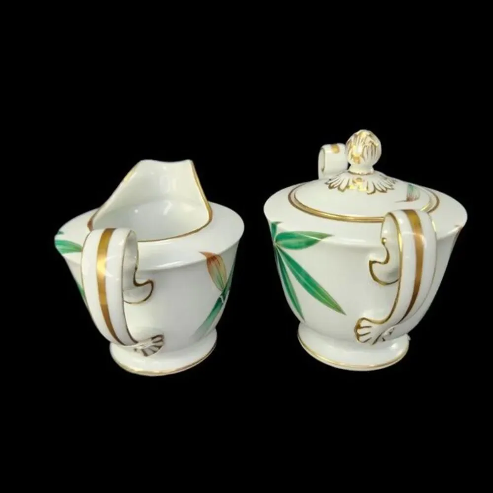 Noritake Canton Creamer Sugar Bowl With Lid Set Gold Trim Bamboo Japan Vtg READ‎